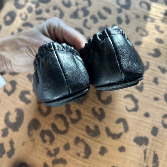 TORY BURCH Blacked Out Minnie Travel Ballet Flat Womens 7 Black Leather Comfort - Picture 4 of 8